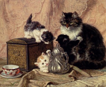 子猫のためのティータイム 動物 猫 ヘンリエット・ロナー・クニップ Oil Paintings